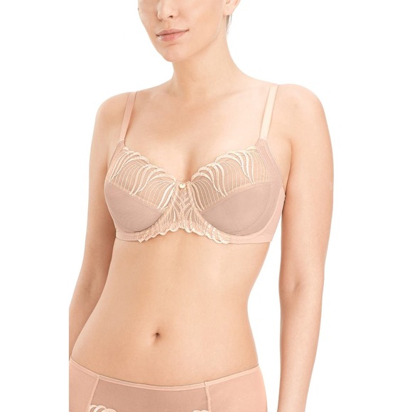 Natori Full Figure Seduction Bra Size 34DDD Unlined Underwire Cafe Nude Lace - Picture 1 of 16